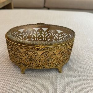 Vintage 1950s Hollywood Regency Ornate Gold Jewelry Box